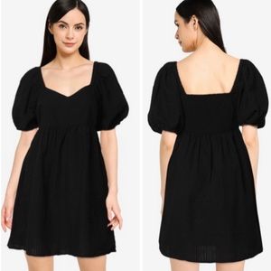 Fit & Flare Puff-Sleeve Seersucker All-Day Mini Dress